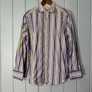 ROBERT GRAHAM Striped Embroidered Button Up Shirt‎ Mens Floral Flip Cuff size L